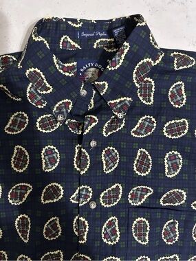 VTG Gant Salty Dog Imperial Poplin Shirt Paisley Plaid Tartan Black Watch Sz L